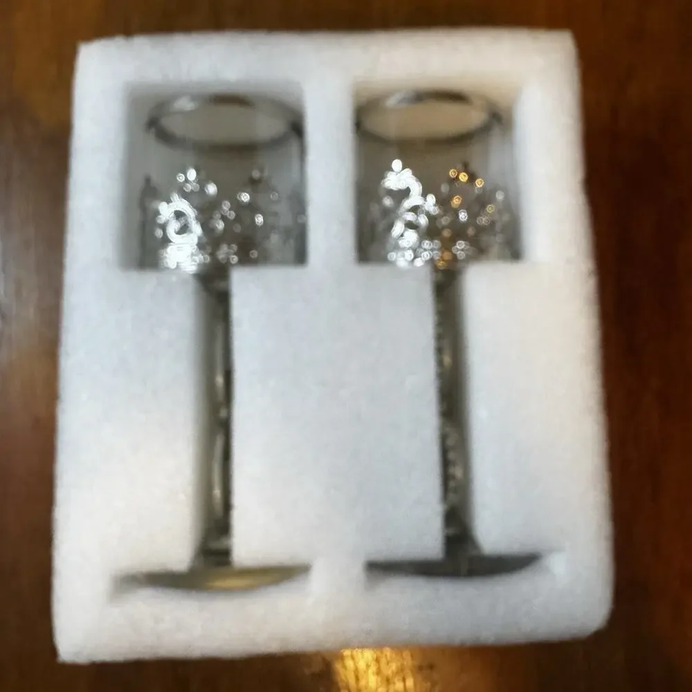 Rhinestone Candle Holders Set of 2 Glass Votive Wedding Table Decor 8”